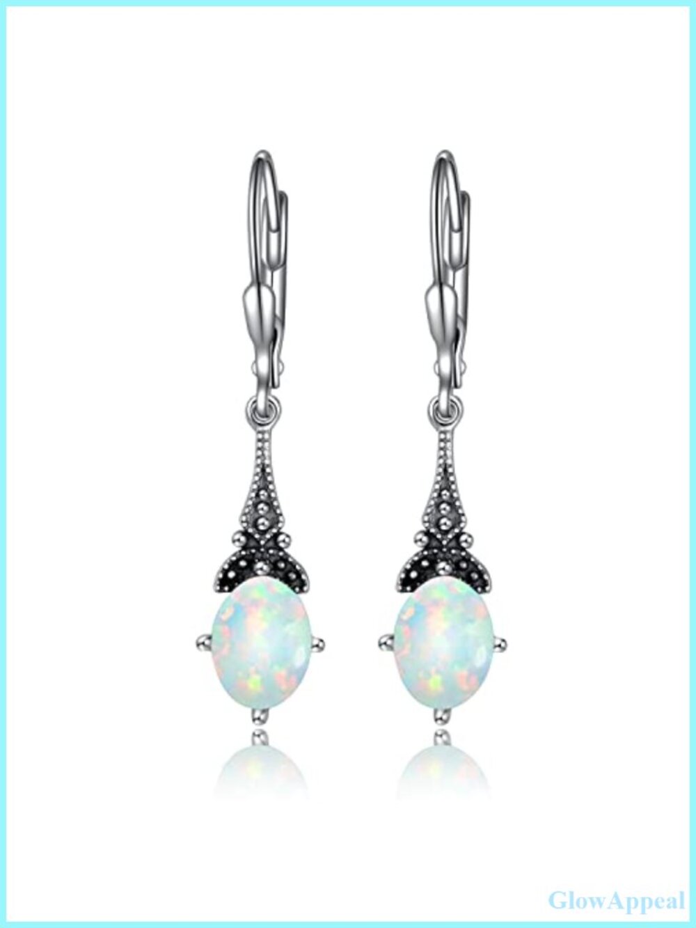 Sterling Silver Dangle Leverback Earrings with 8x6mm Oval Opal Crystal for Women